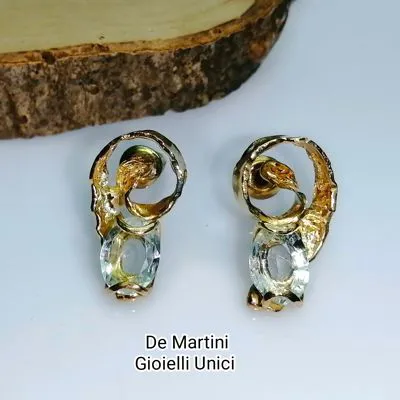 ORECCHINI ORO GIALLO ACQUAMARINA BRASILE mod. RICCIOLO